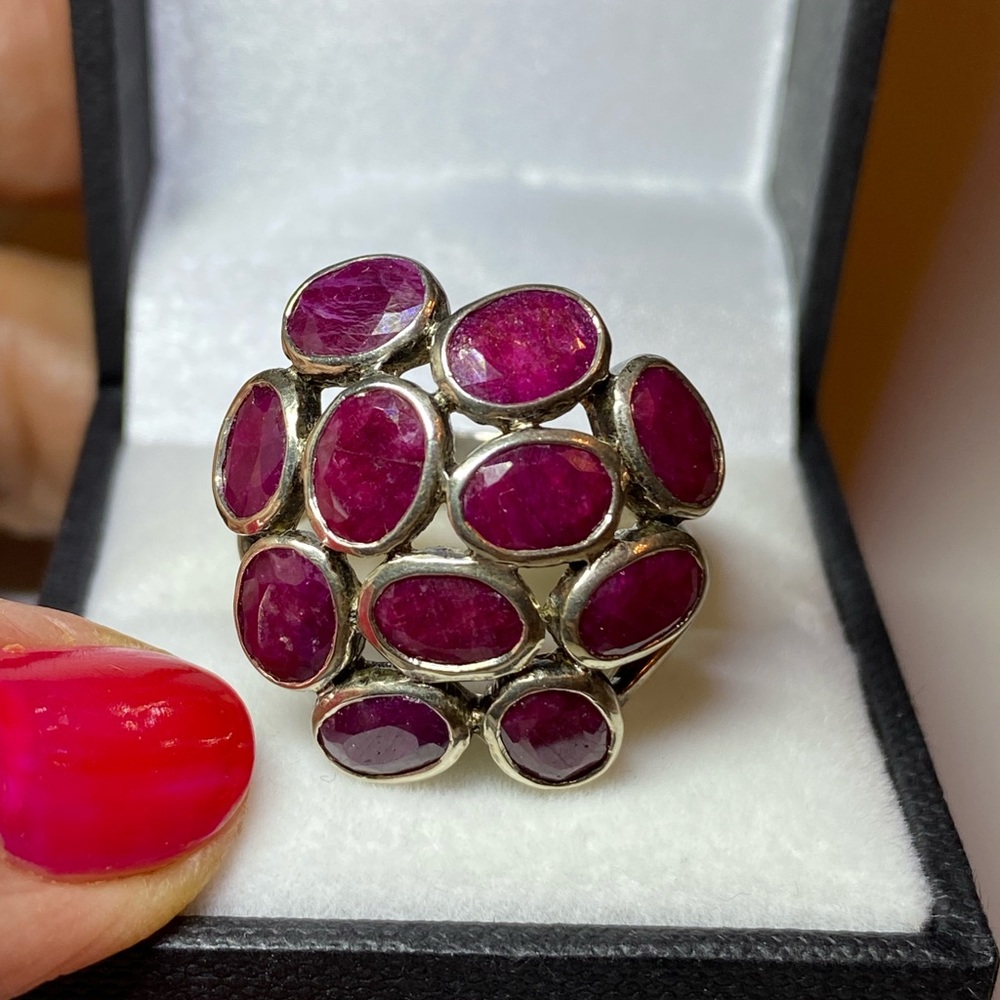 Vintage Rough Ruby Silver Cocktail Ring - image 8